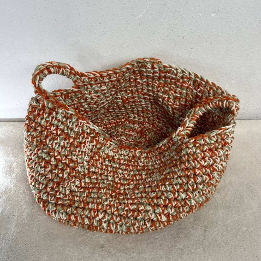 Handmade Crochet Tote Bag Basket Purse 12" in Diameter Cotton Multicolored